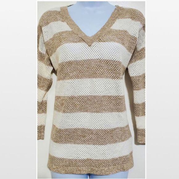 Jones New York XL Tan Striped Knit Sweater - Picture 2 of 16